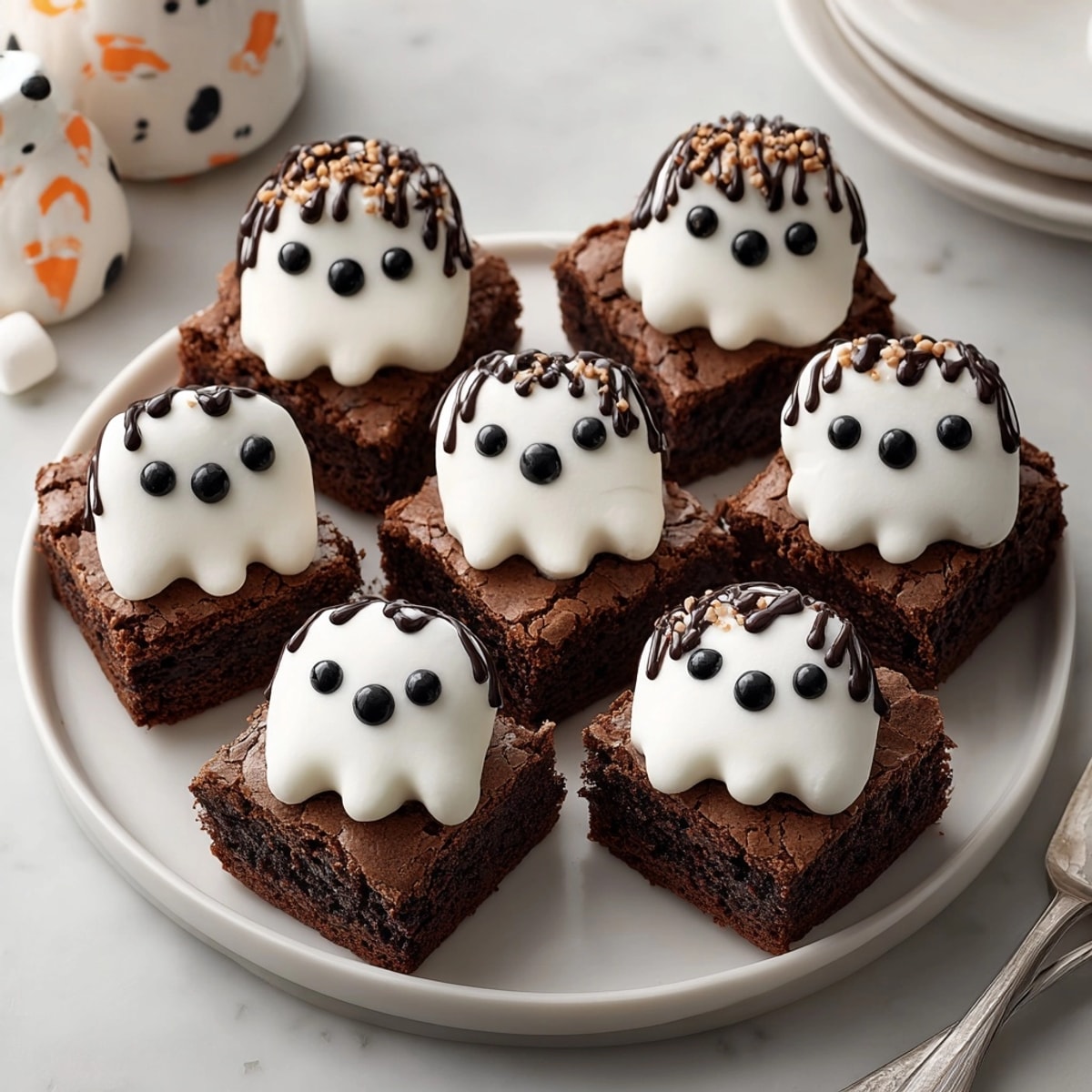 Delightful Marshmallow Ghost Brownies fresh from the oven, a spooky, sweet dessert for Halloween.
