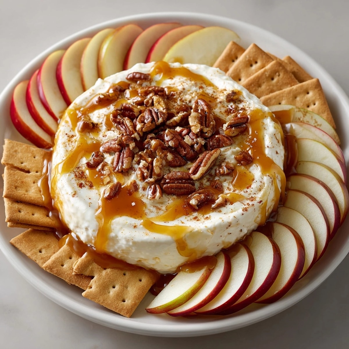 Easy Caramel Apple Cheesecake Dip: fresh sliced apples dipped into creamy caramel.