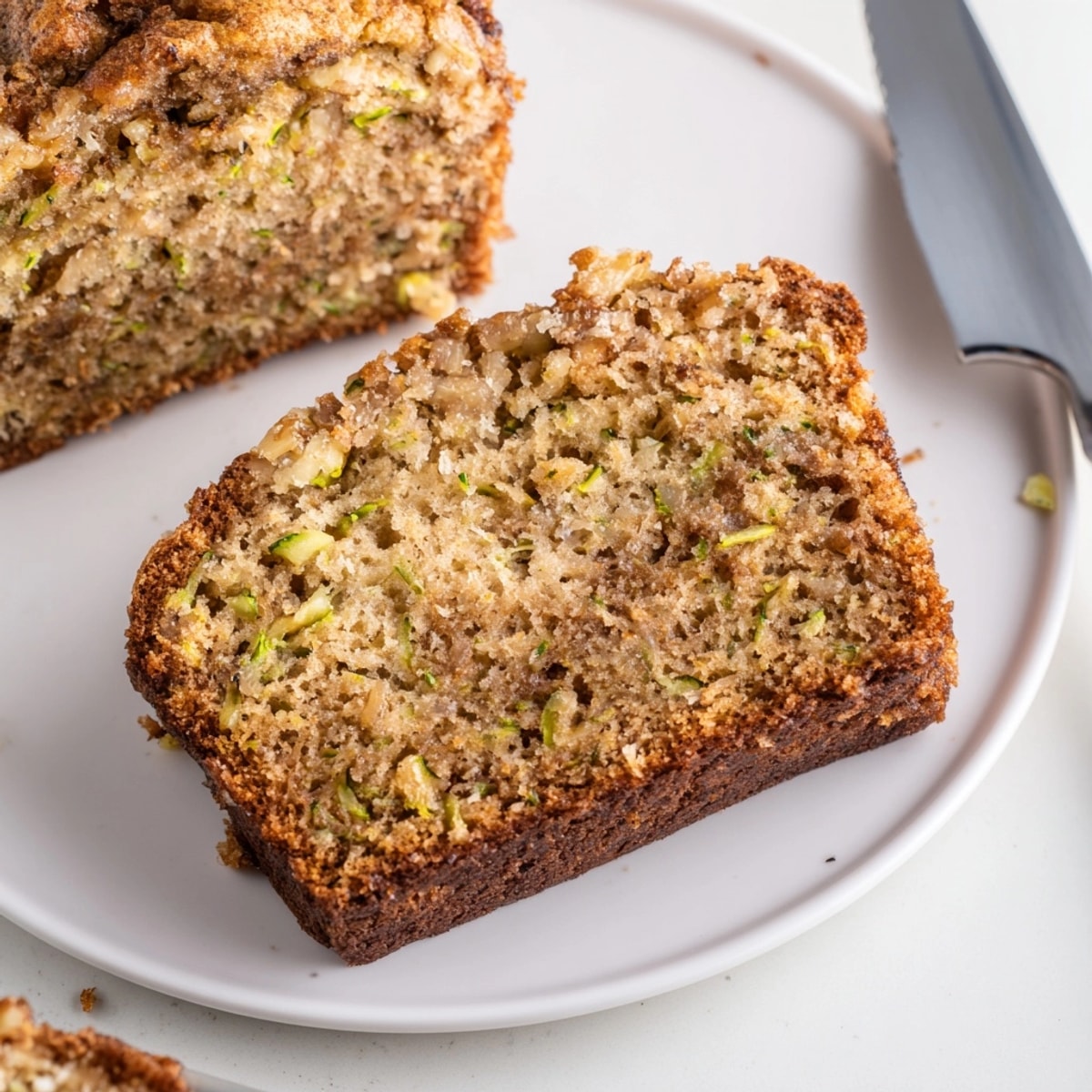 Warm slices of homemade Zucchini Bread, glistening with moisture, ready to enjoy with coffee.