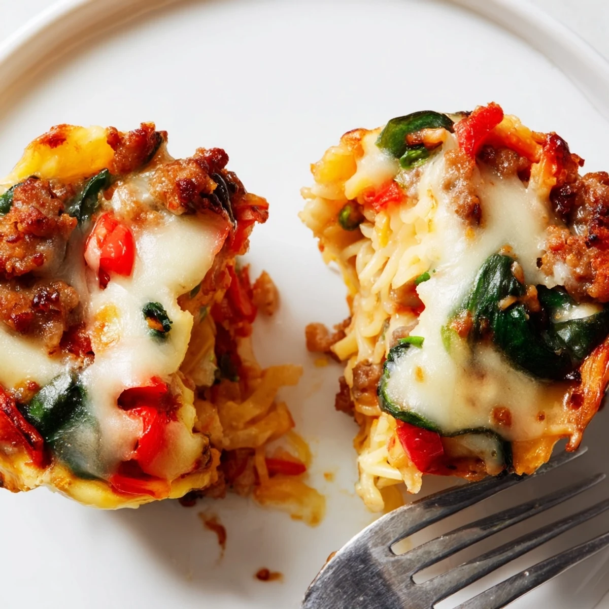 Delicious Spicy Lasagne Soup Egg Muffins filled with veggies and Italian sausage, bursting with flavor.