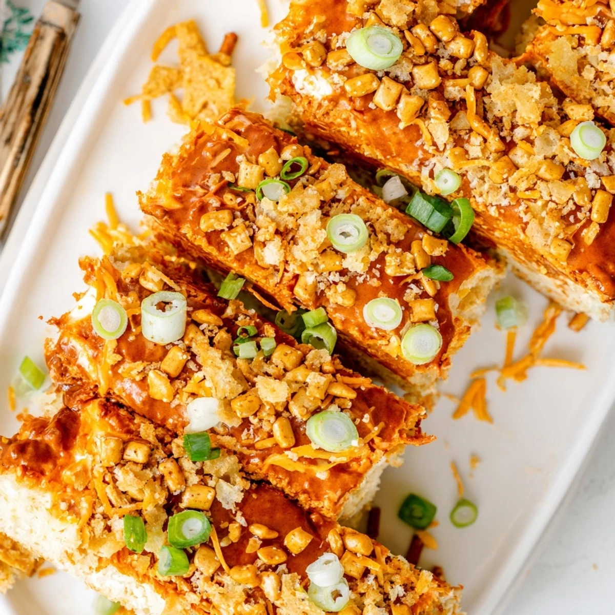 Savory Buffalo Ranch Flaky Pretzel Biscuit Bars, ideal for game day snacking.  