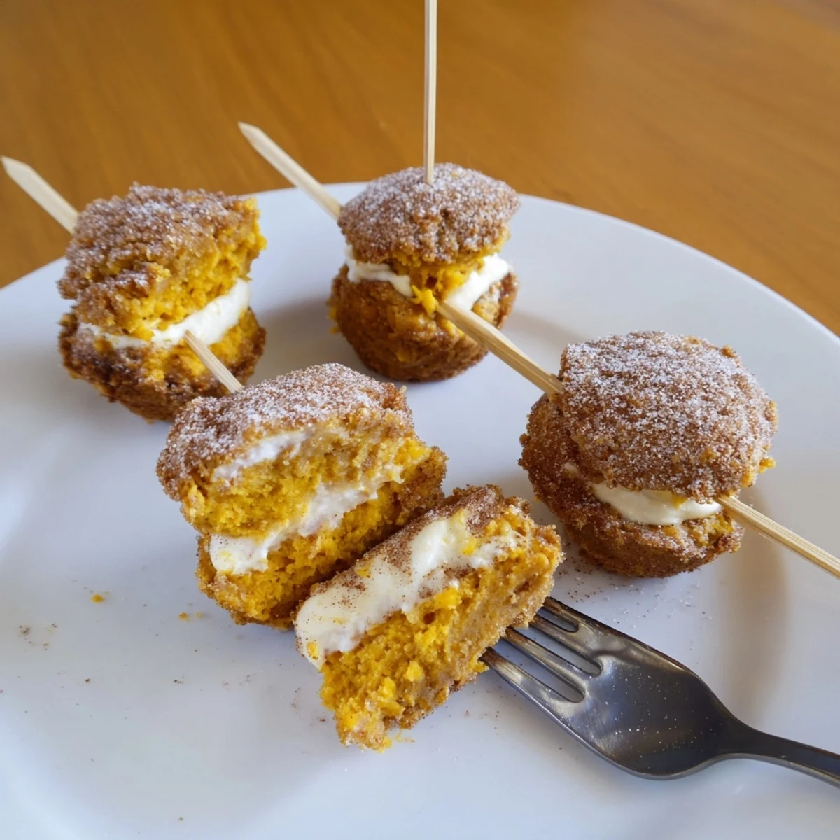 Delicious cream cheese sweet potato muffin skewers ready for a fun brunch treat.  