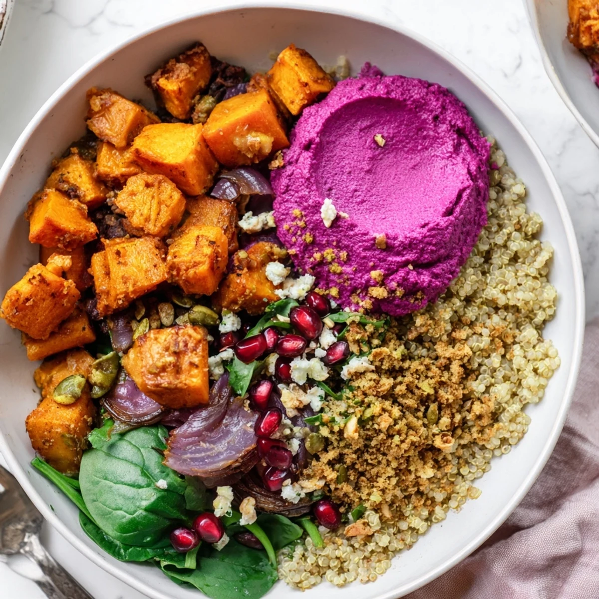 Aromatic spiced winter bowls featuring tender veggies, quinoa, and colorful garnishes.