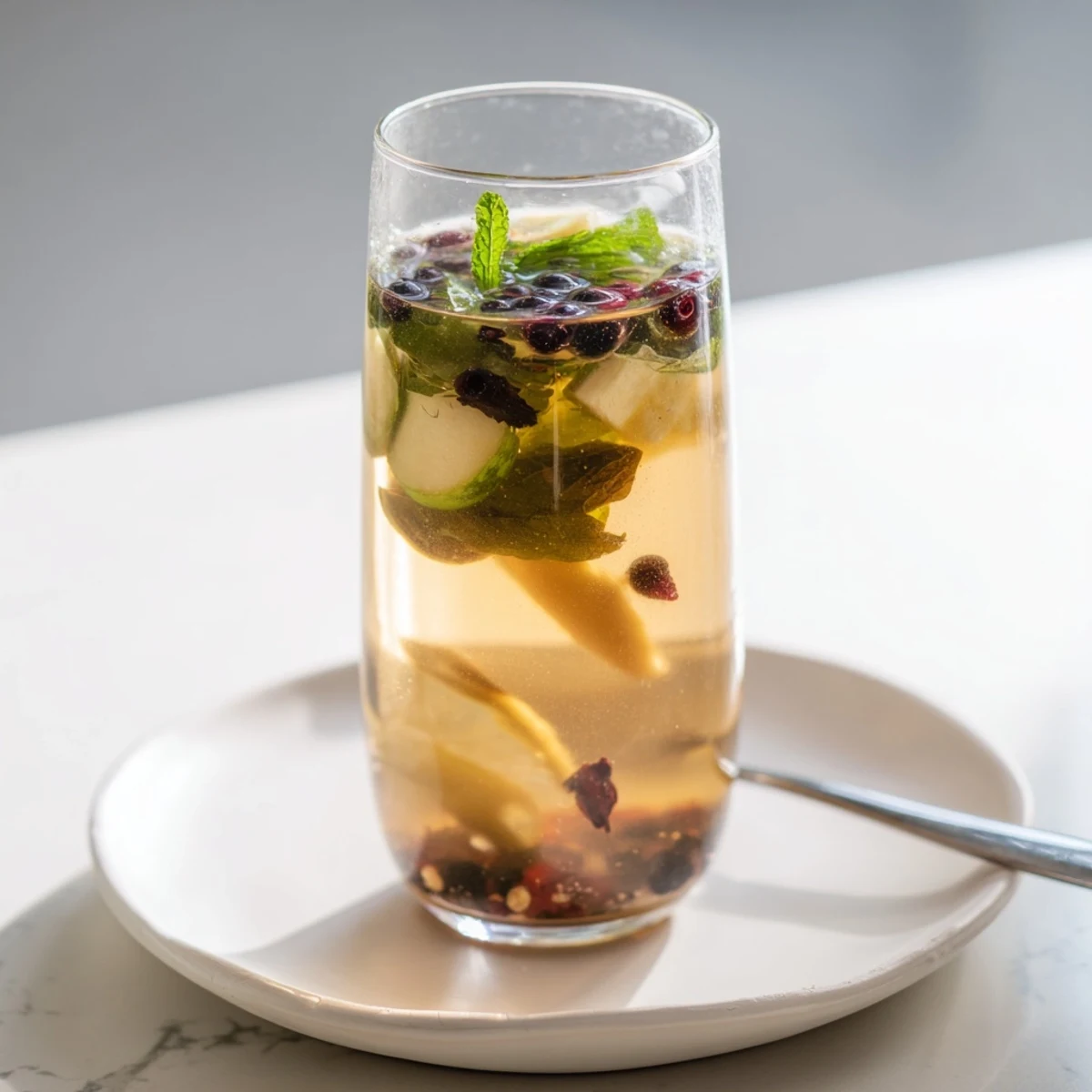 Colorful homemade kombucha mocktails with vibrant fruits, perfect for warm summer days.  