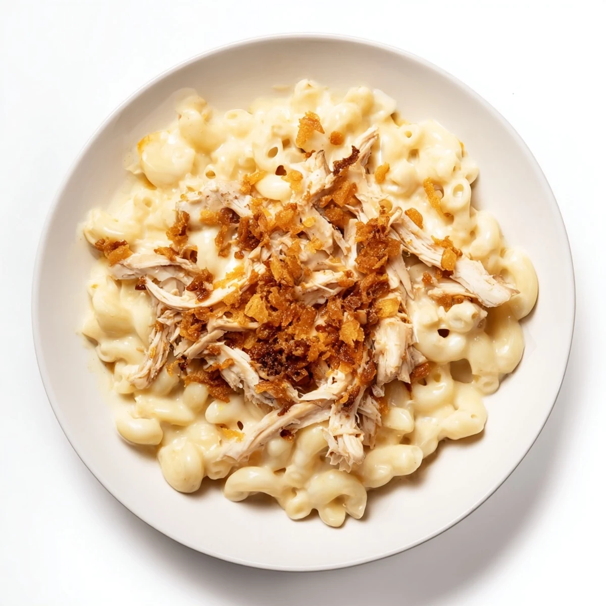 Classic Mac & Cheese with BBQ Chicken: A bubbling casserole topped with golden breadcrumbs and savory chicken.