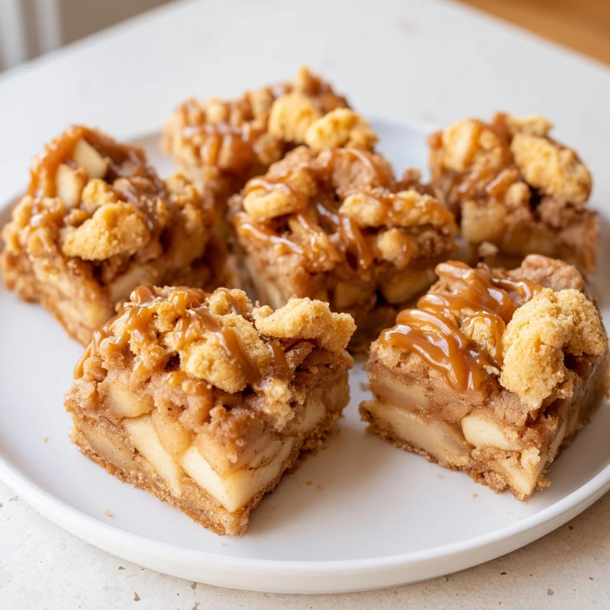 A close-up of delicious Caramel Apple Cookie Bars, perfect for a cozy fall treat with layers.