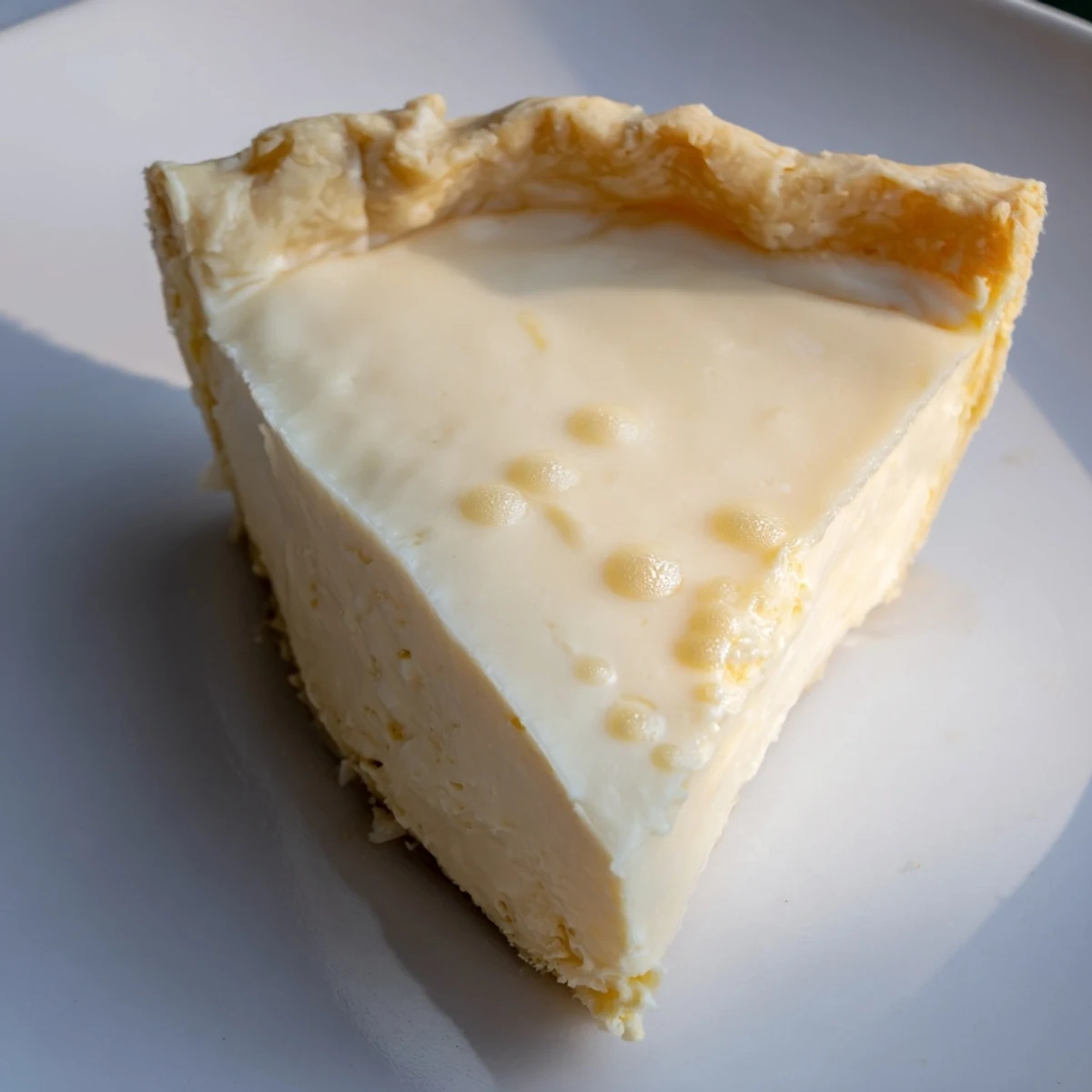 Close-up of a homemade Water Pie, showcasing a lightly browned, inviting, vintage dessert.