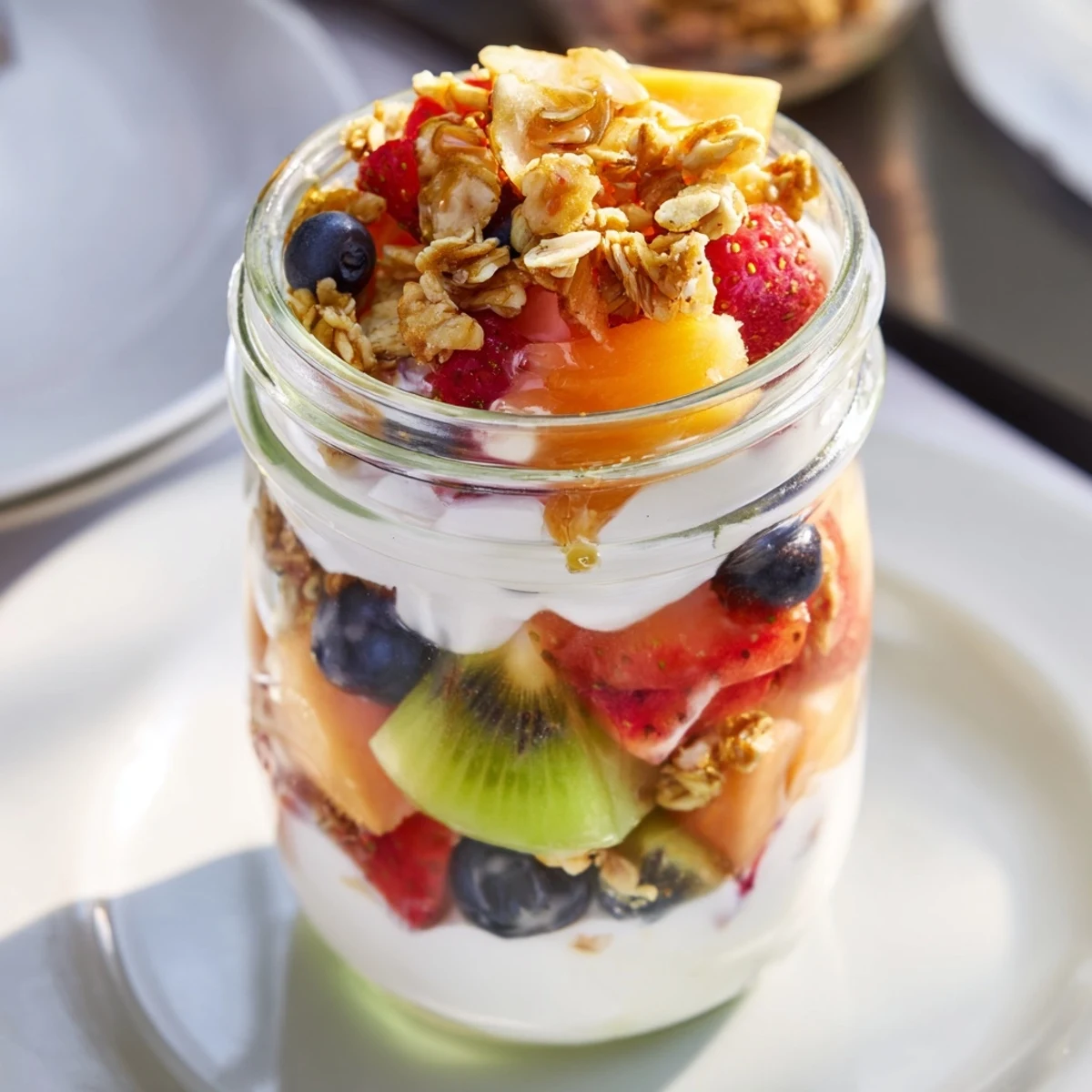 Creamy yogurt parfait with layered fruit and crunchy granola, a delightful, easy breakfast.