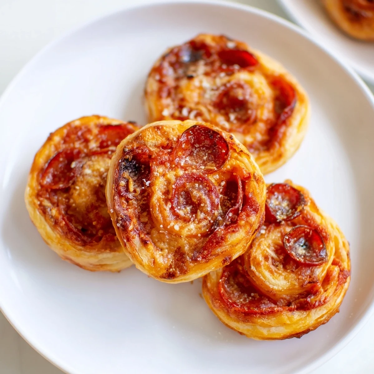 Golden, crispy Mini Pepperoni Pizza Pinwheels with melted mozzarella and perfectly browned edges, ready to serve.