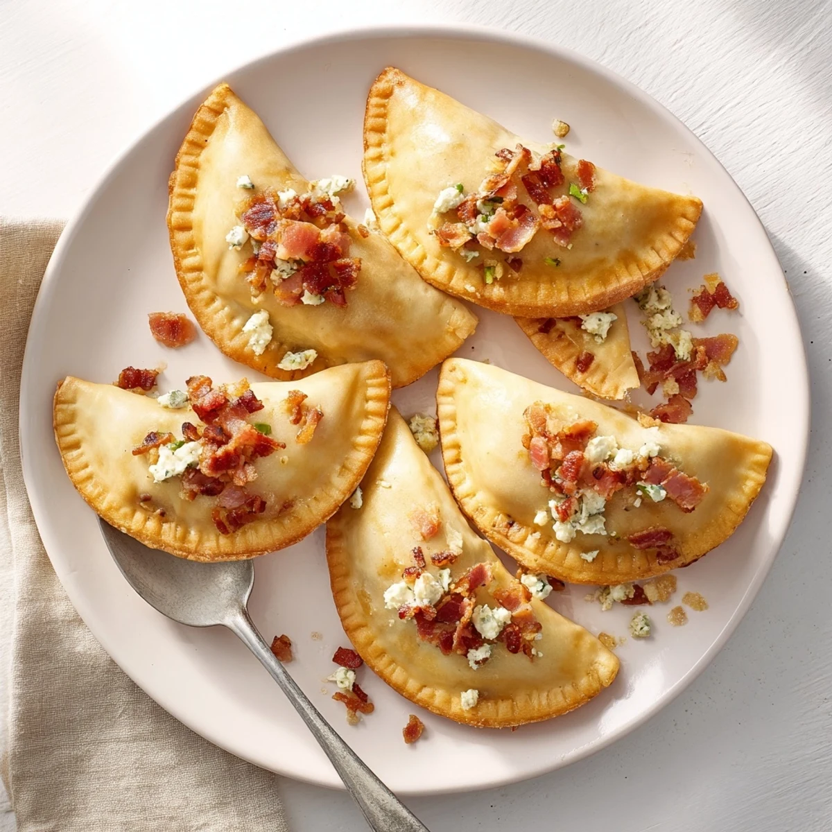 Steaming Loaded Baked Potato Soup Dumplings, showcasing a plump, savory appetizer ready for serving to guests.
