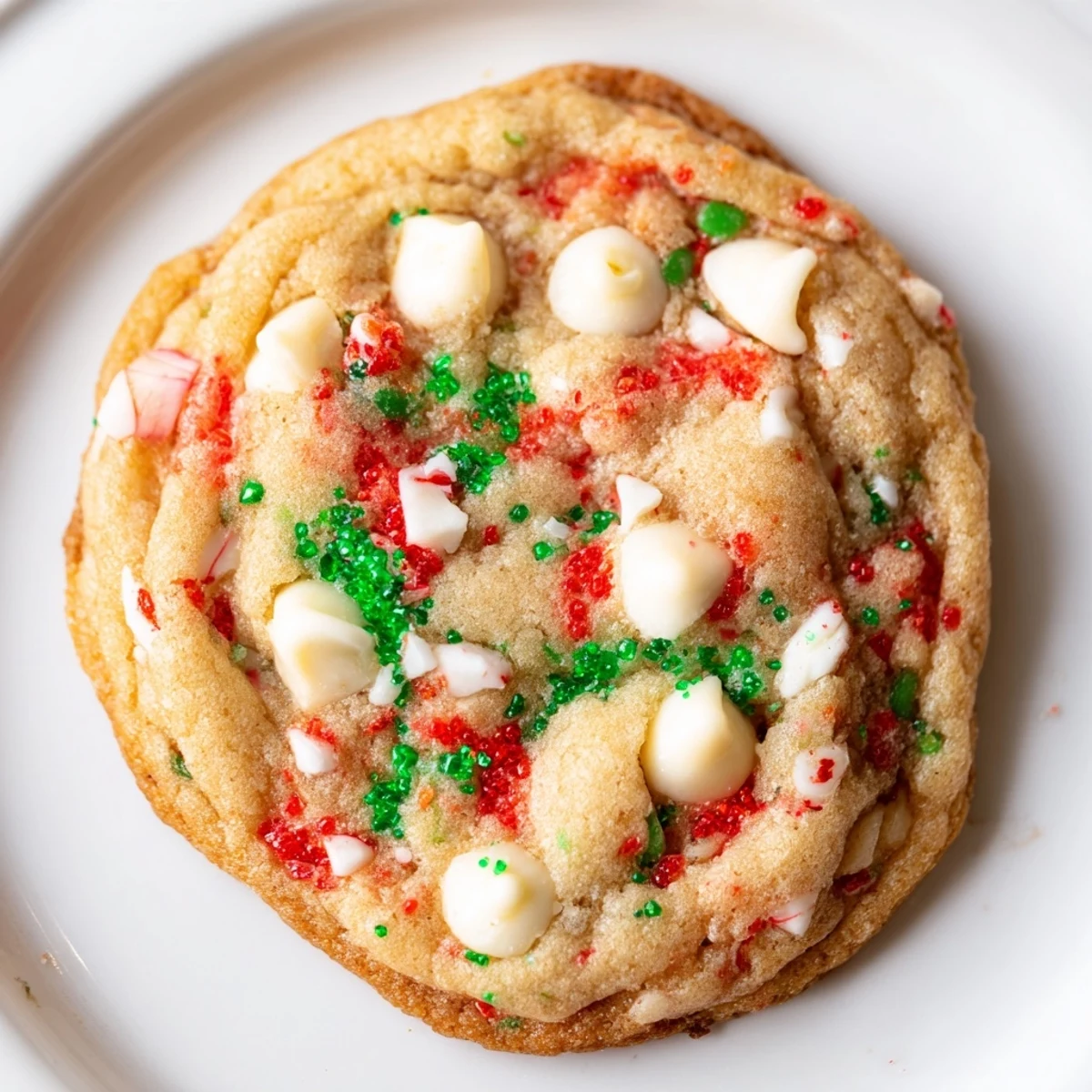 A close-up shot of freshly baked White Chocolate Peppermint Bark Cookies, ready to be enjoyed.
