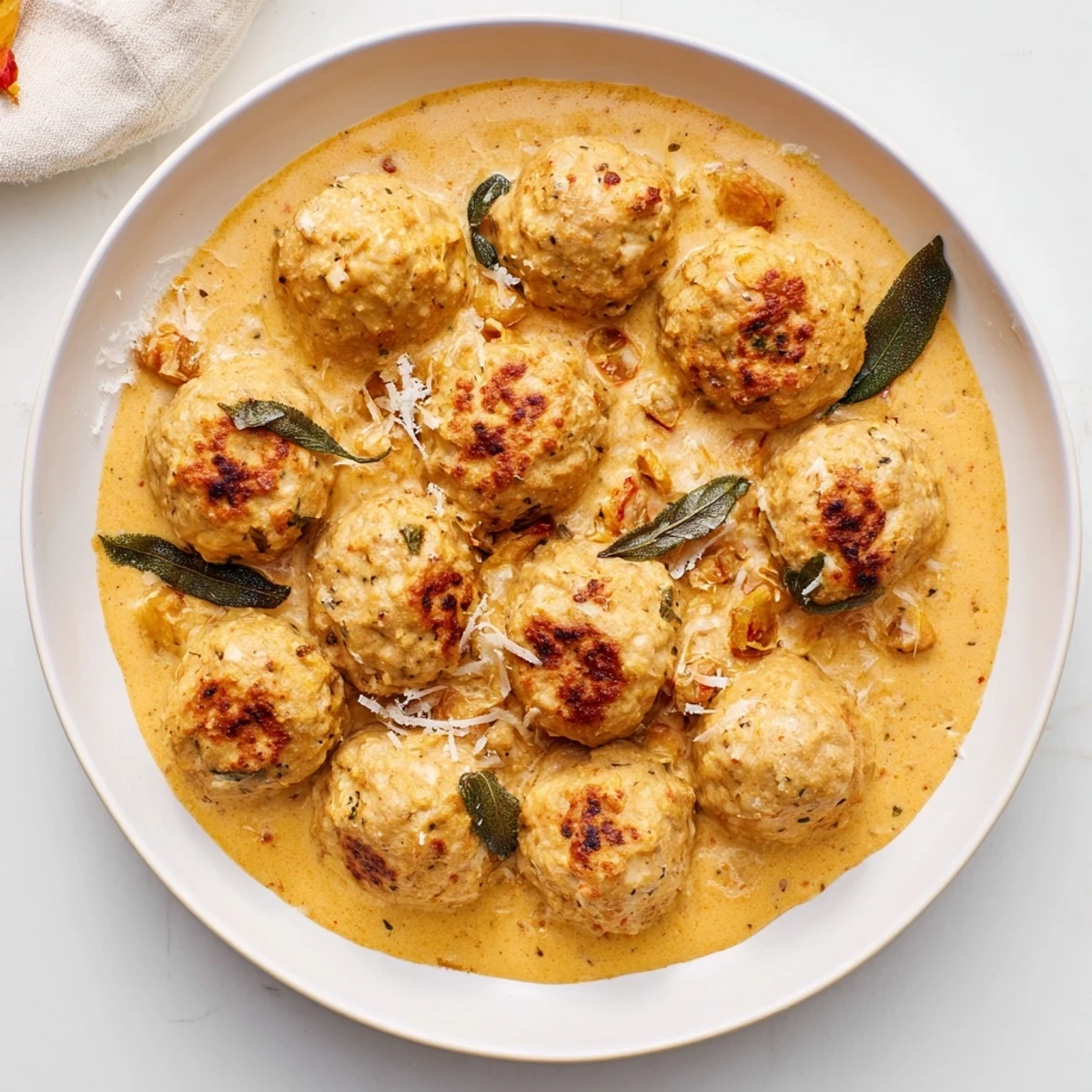 These delicious Easy Turkey Meatballs in Pumpkin Sage Sauce are simmered to perfection and aromatic.