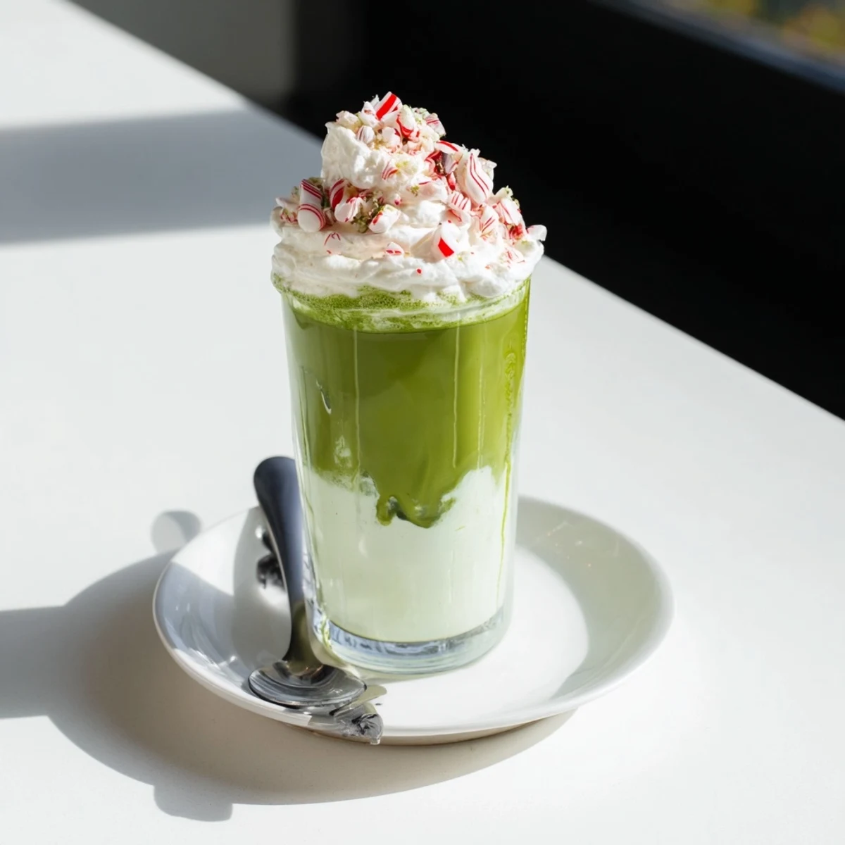 Creamy sugar-free white chocolate and matcha make this delightful iced matcha latte a treat.