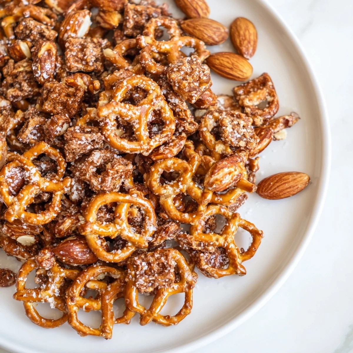 Golden-brown Festive Pine Cone Snack Mix, a perfect blend of sweet and salty for holiday snacking.