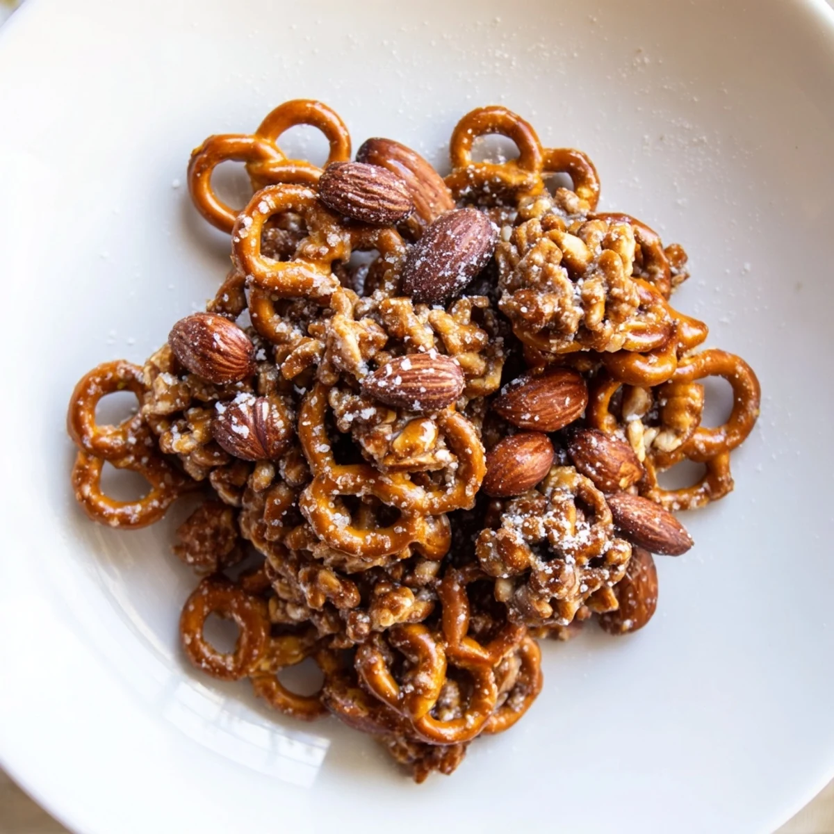 Close-up of the delicious Festive Pine Cone Snack Mix, ready to be enjoyed as a festive treat.