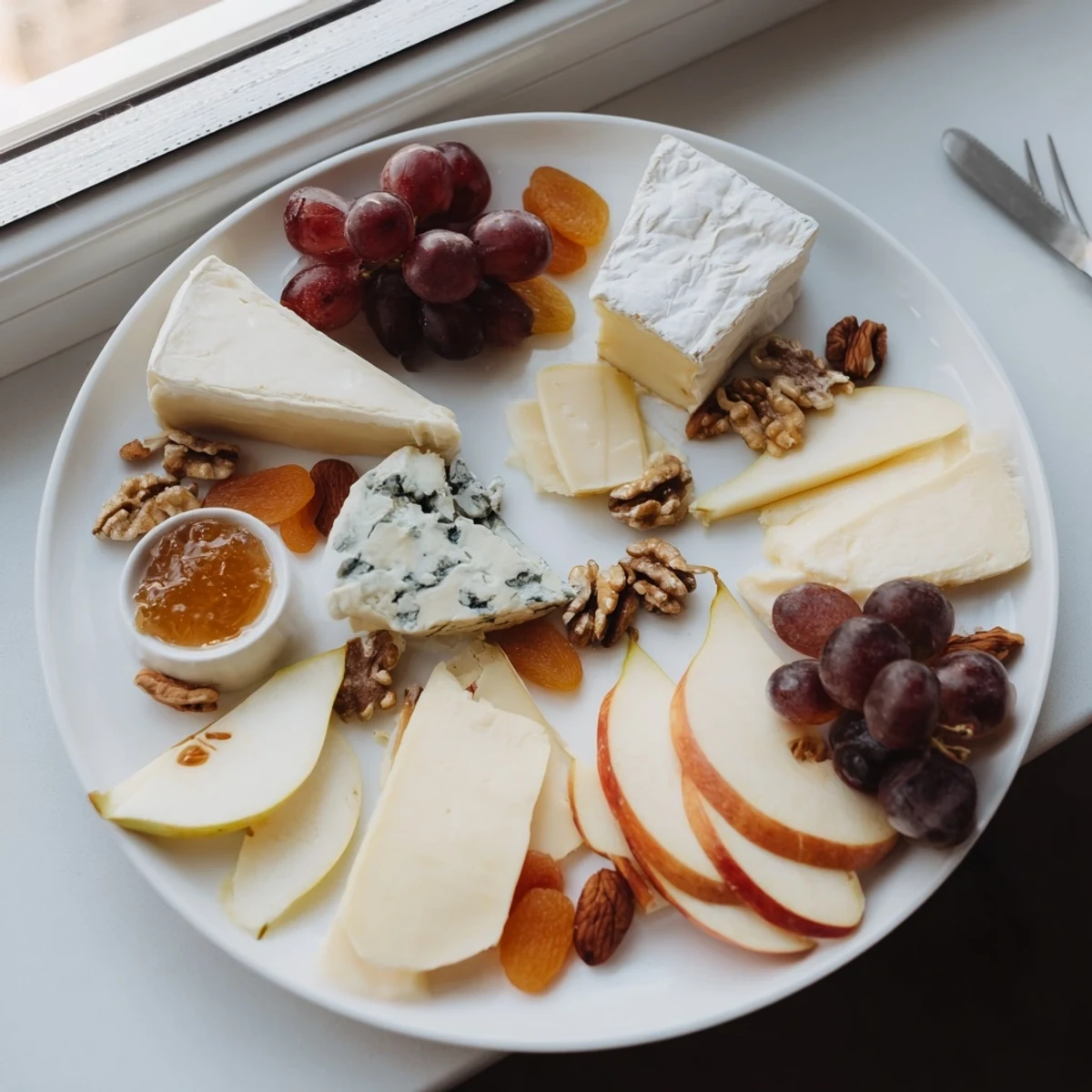 Delectable Cheese Platter Cœur Passion: An assortment of French cheeses and vibrant fresh fruit, perfect for entertaining.