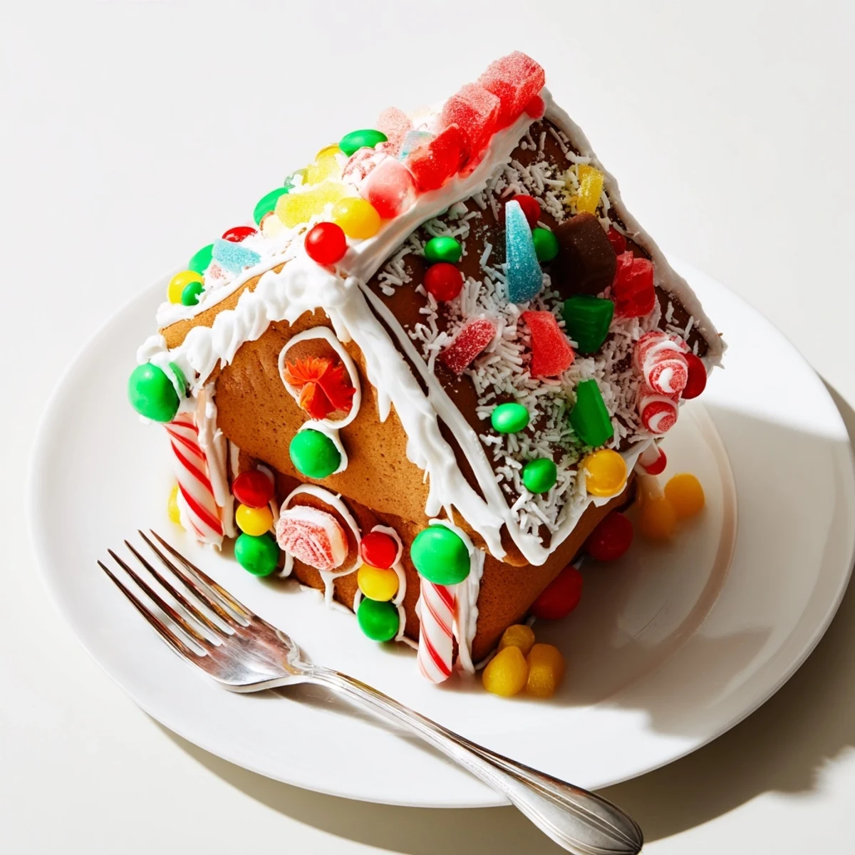 Imagine the charming details on this festive gingerbread house, ideal for Christmas or a winter wonderland theme.