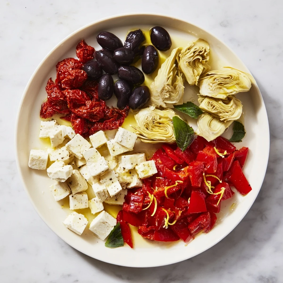 This Black Olive and Sun-Dried Tomato Platter is a colorful appetizer, perfect on a platter with olives and crackers.