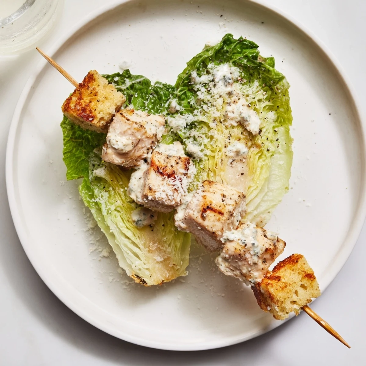 Fresh and flavorful Chicken Caesar Salad Skewers feature beautifully grilled chicken and crisp romaine lettuce.