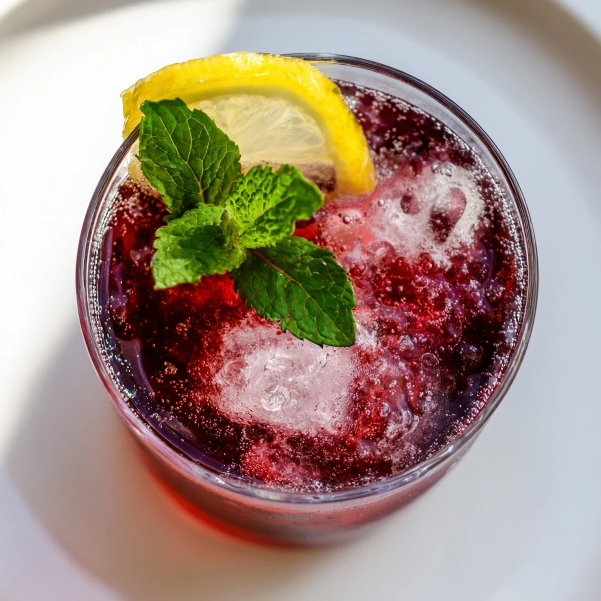 Refreshing Sleepy Girl Cherry Mocktail, a vegan and gluten-free bedtime beverage, subtly sweetened and ice cold.