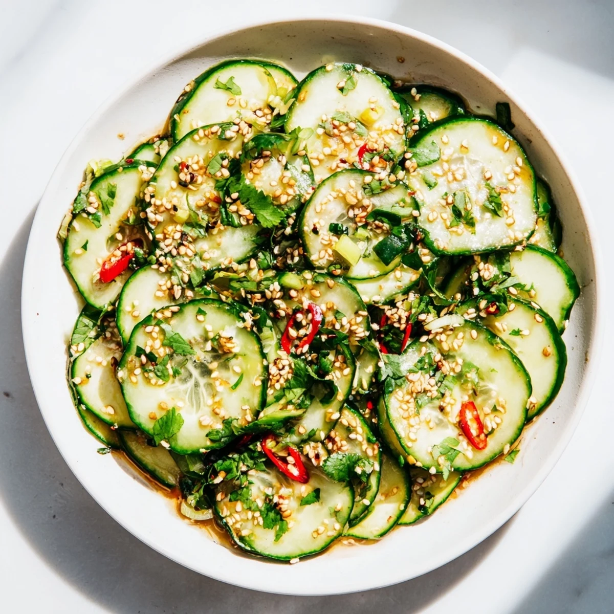 Vibrant Tangy Shaken Asian-Style Cucumber Salad, perfect crunchy side dish, ready in minutes with fresh cilantro.