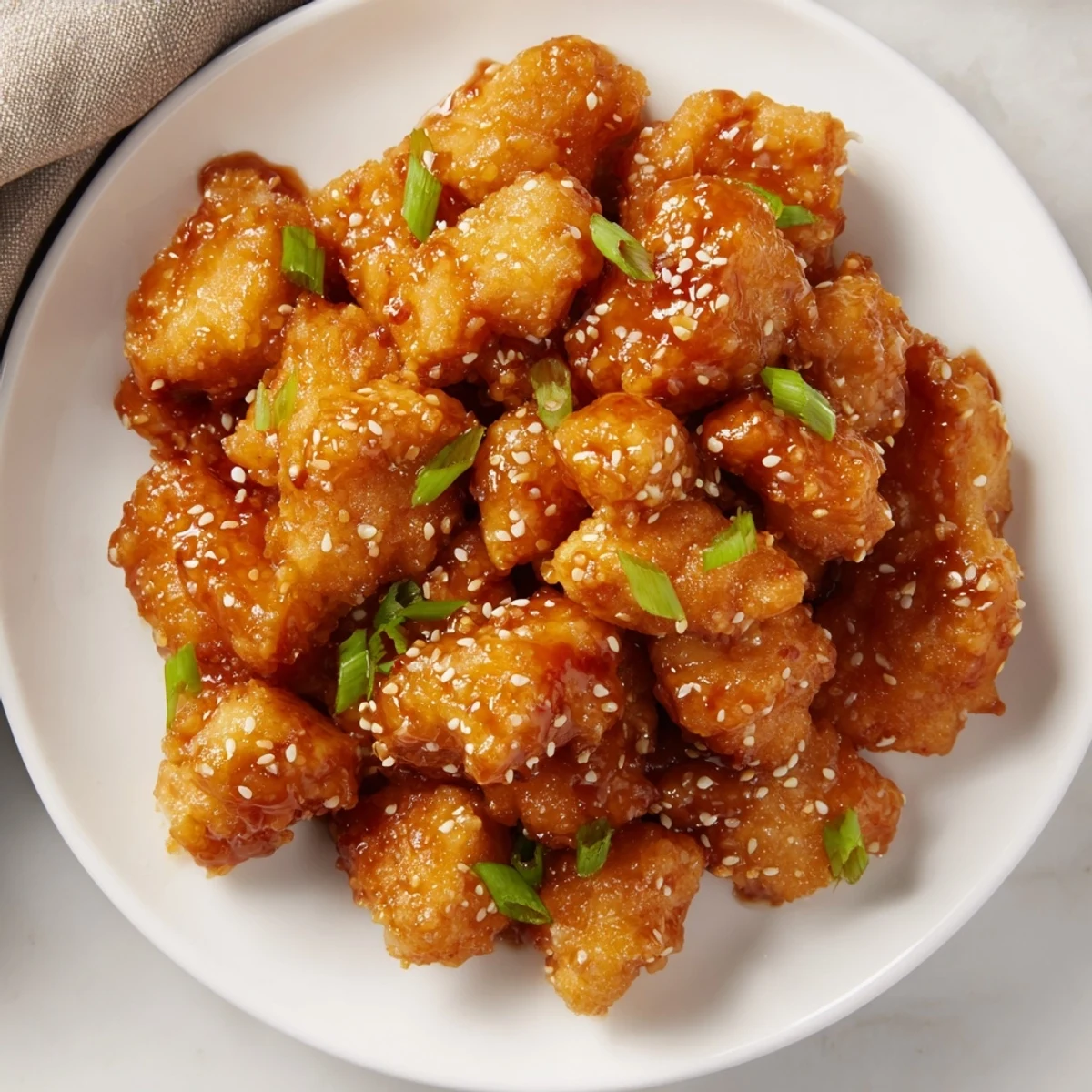 Crispy Honey-Sriracha Chicken Bites, piled high, ready to be enjoyed as a flavorful appetizer.