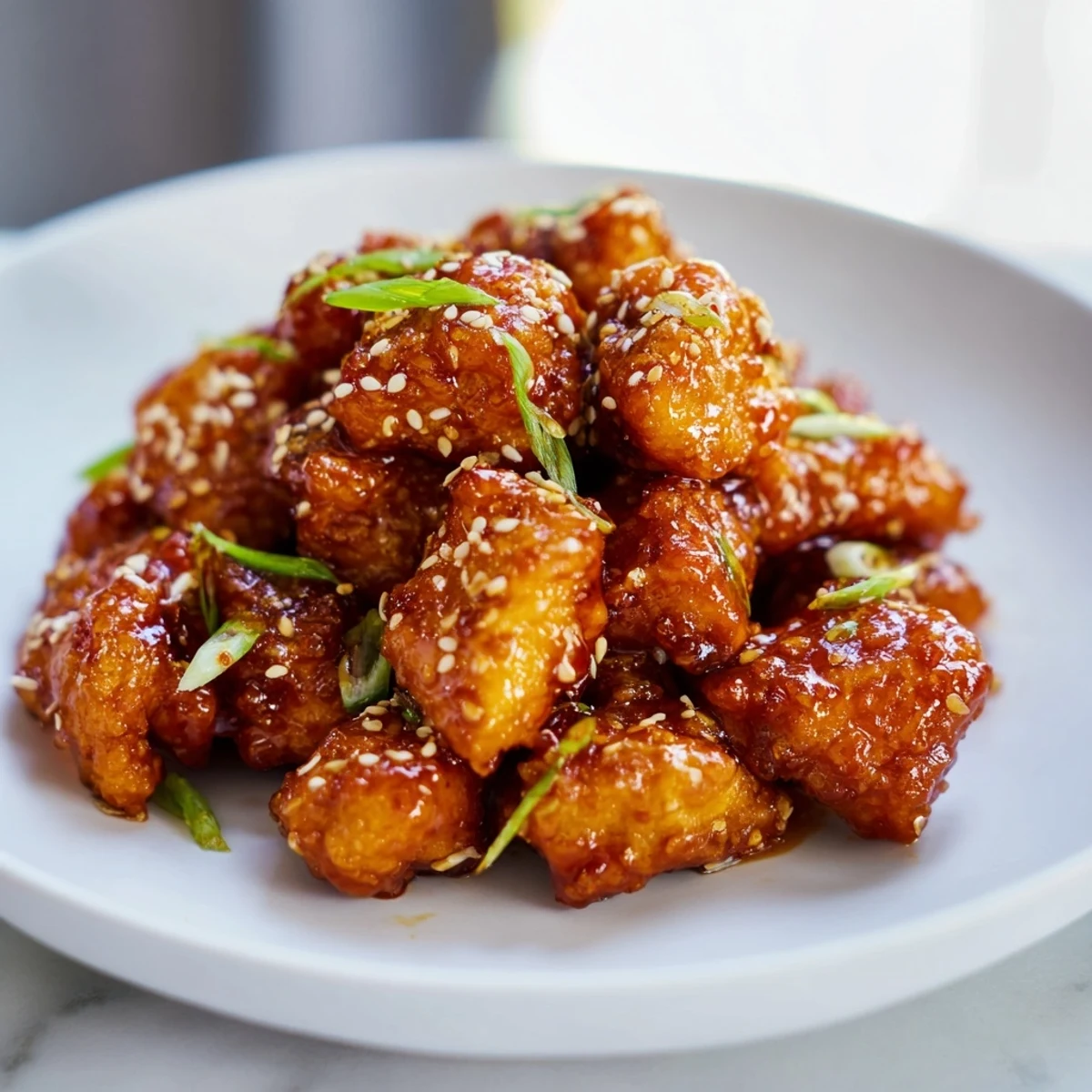 Crispy Honey-Sriracha Chicken Bites, piled high, ready to be enjoyed as a flavorful appetizer.