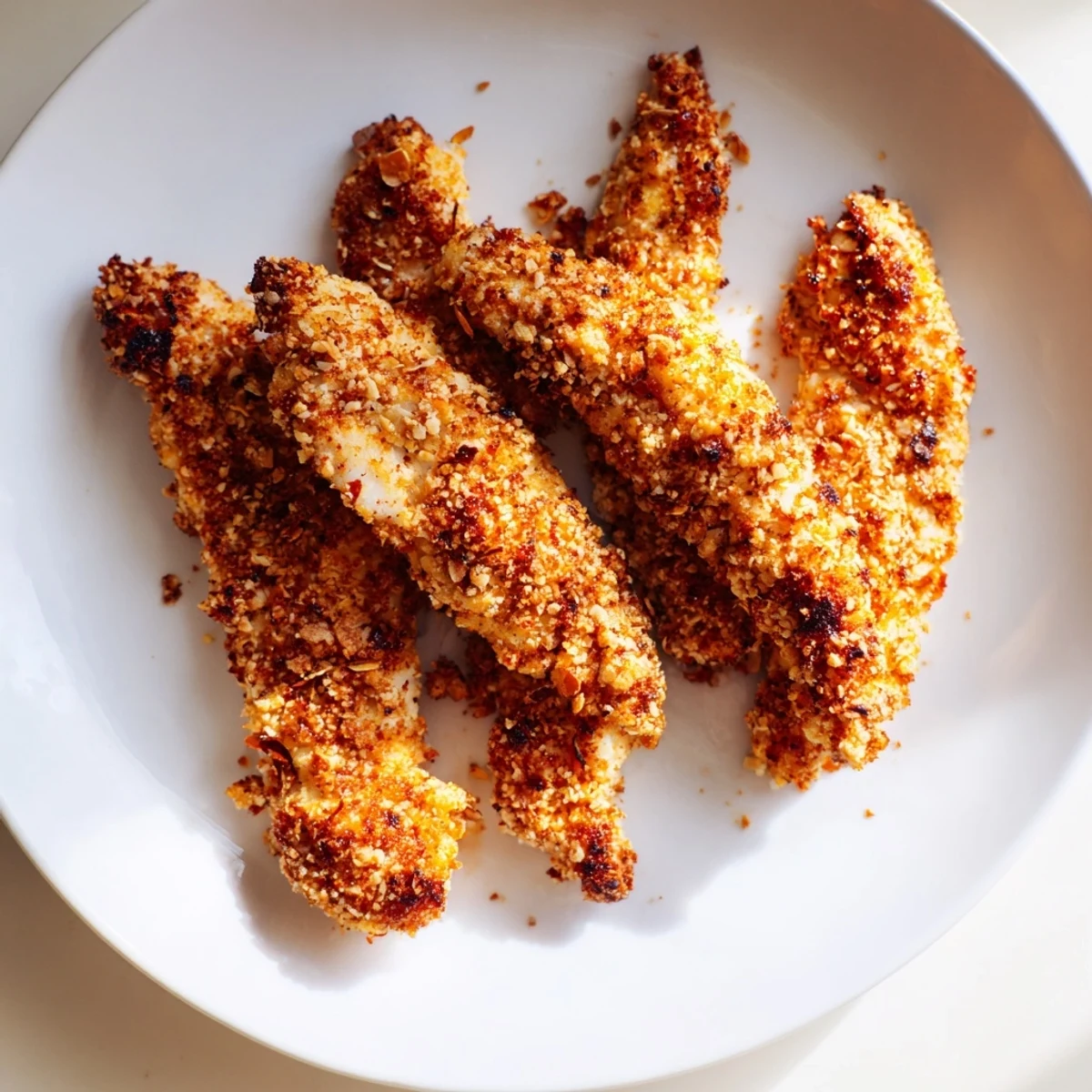 Golden-brown, crispy air-fried chicken tenders ready to be dipped into your favorite sauce.