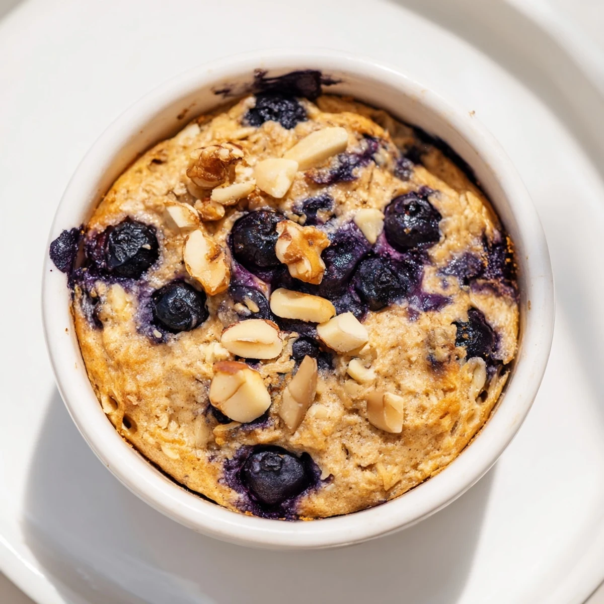 Close-up of fluffy Blueberry Baked Oats, a delicious warm breakfast ready to be served.