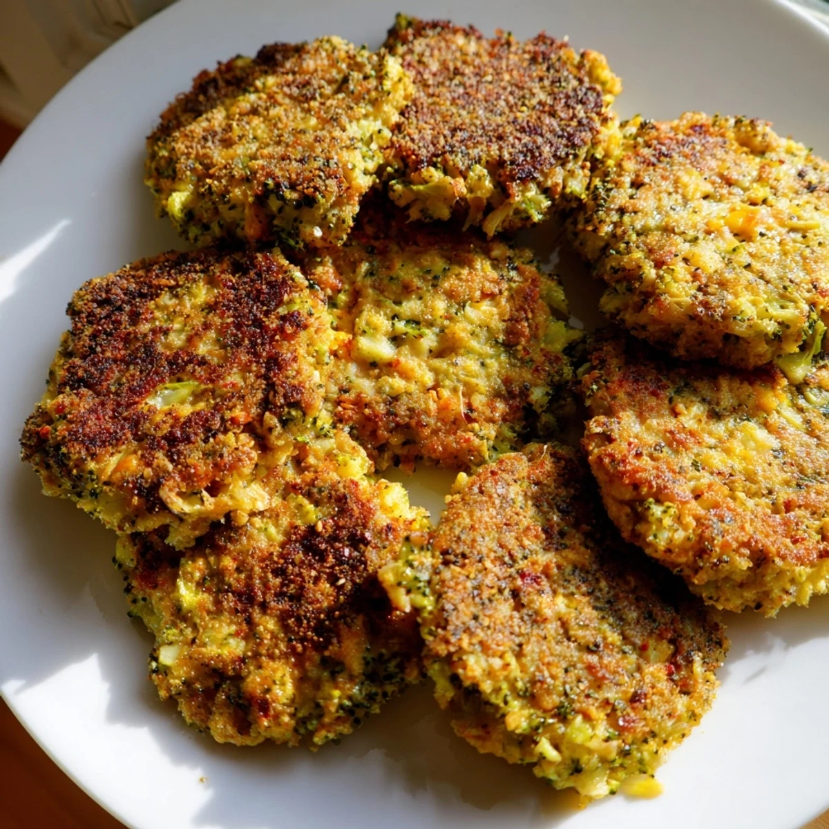 Visualize warm, cheesy goodness: perfectly fried Cheesy Broccoli Patties, ready to serve as a side.
