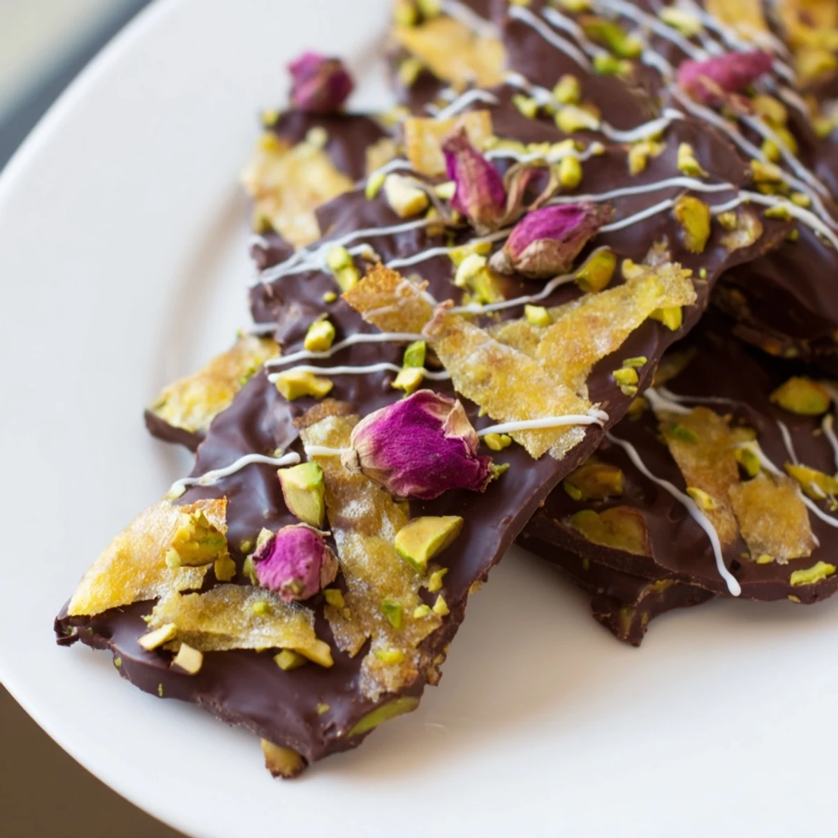 See the beautiful layers of this gourmet Pistachio Dubai Chocolate Bark recipe, perfect for dessert.