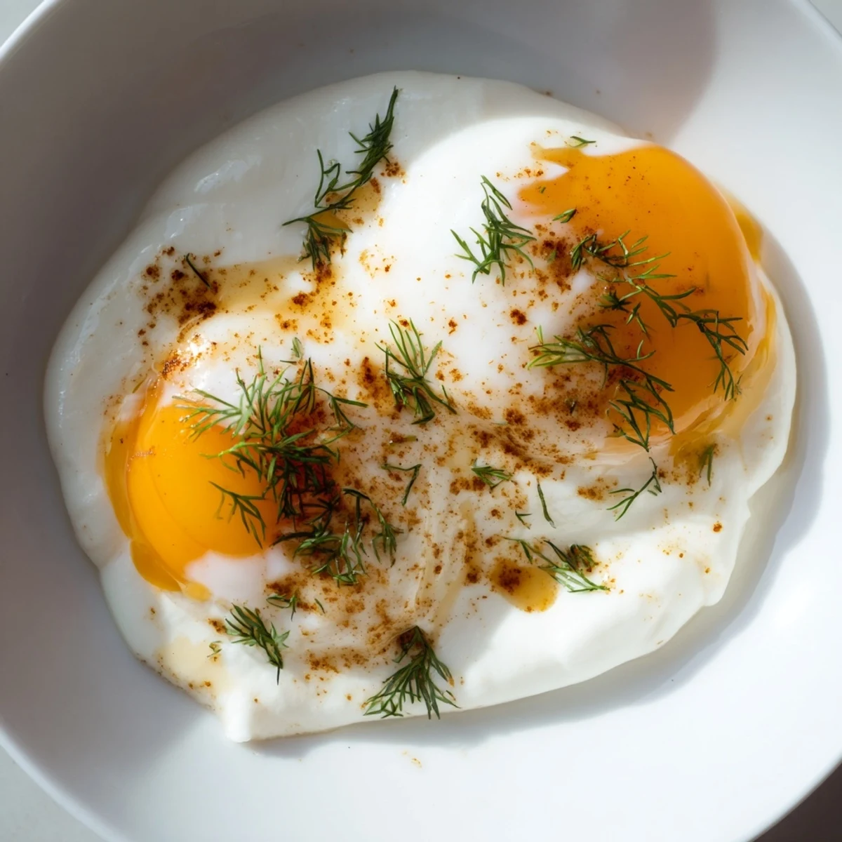 Savory Cilbir with runny yolks and spiced brown butter, a Turkish breakfast delight ready to eat.