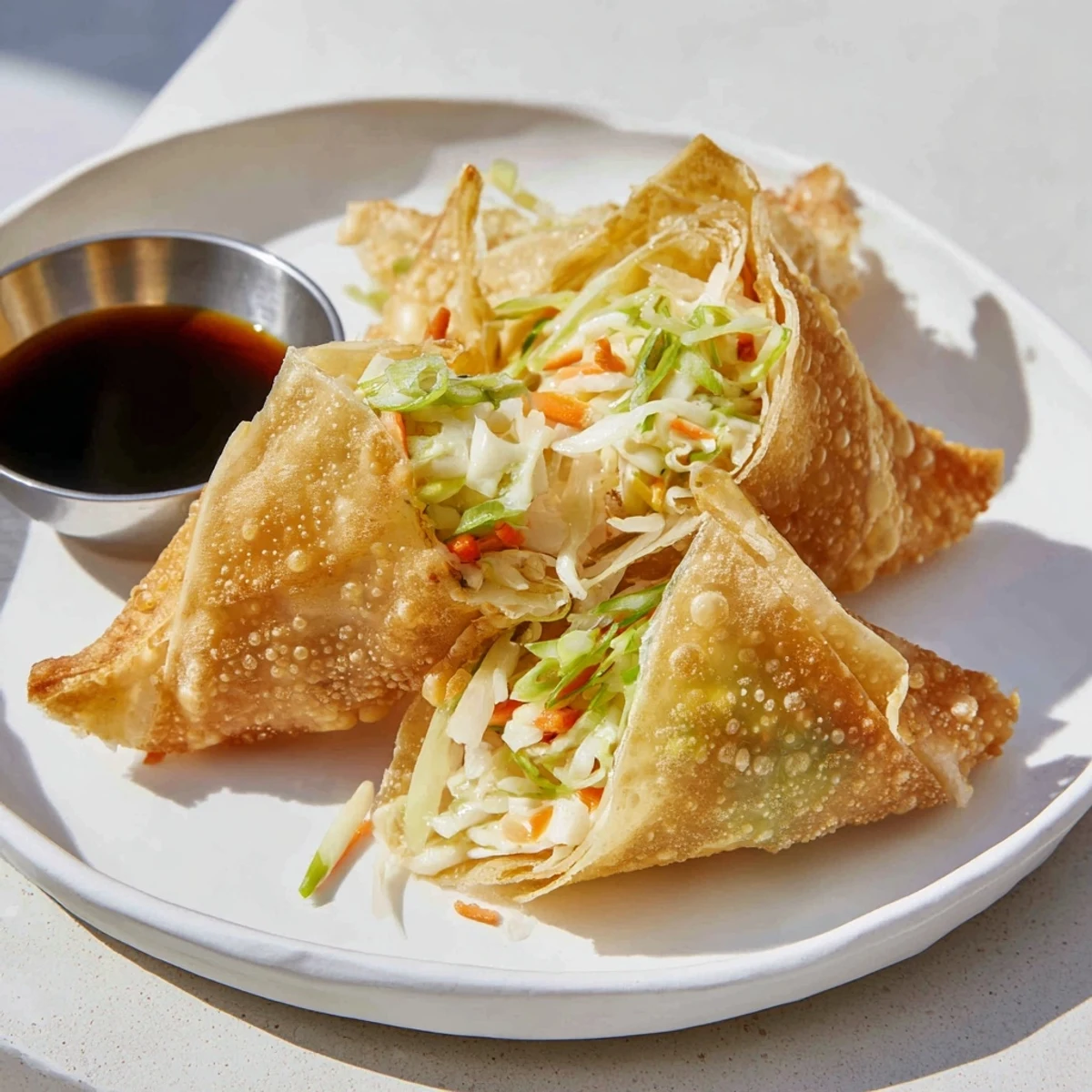 Perfectly formed, filled Crispy Rice Paper Dumplings with tender filling, ready for a delicious appetizer.