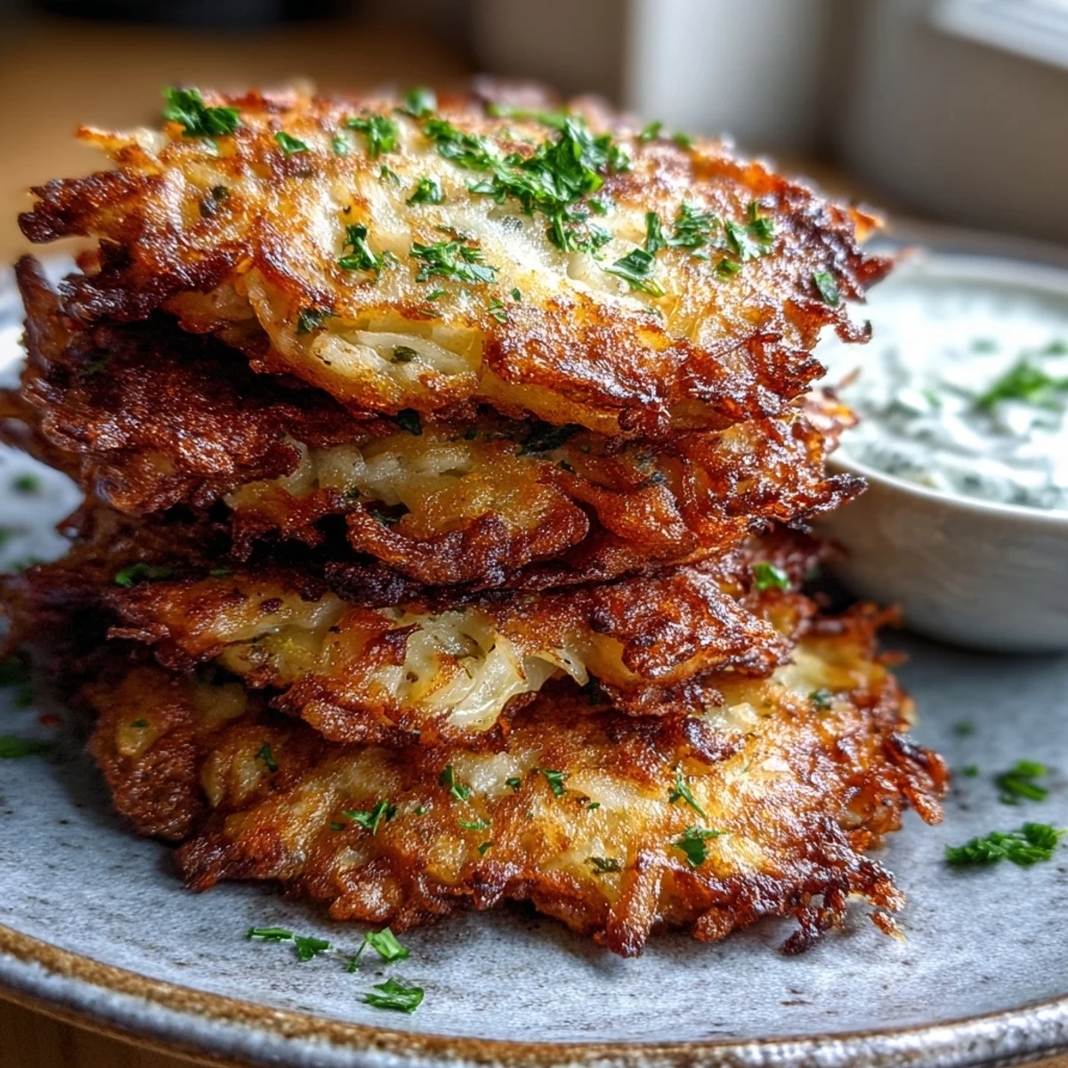 Freshly fried Cabbage Fritters With Dipping Sauce on a platter, perfect for sharing at a party.