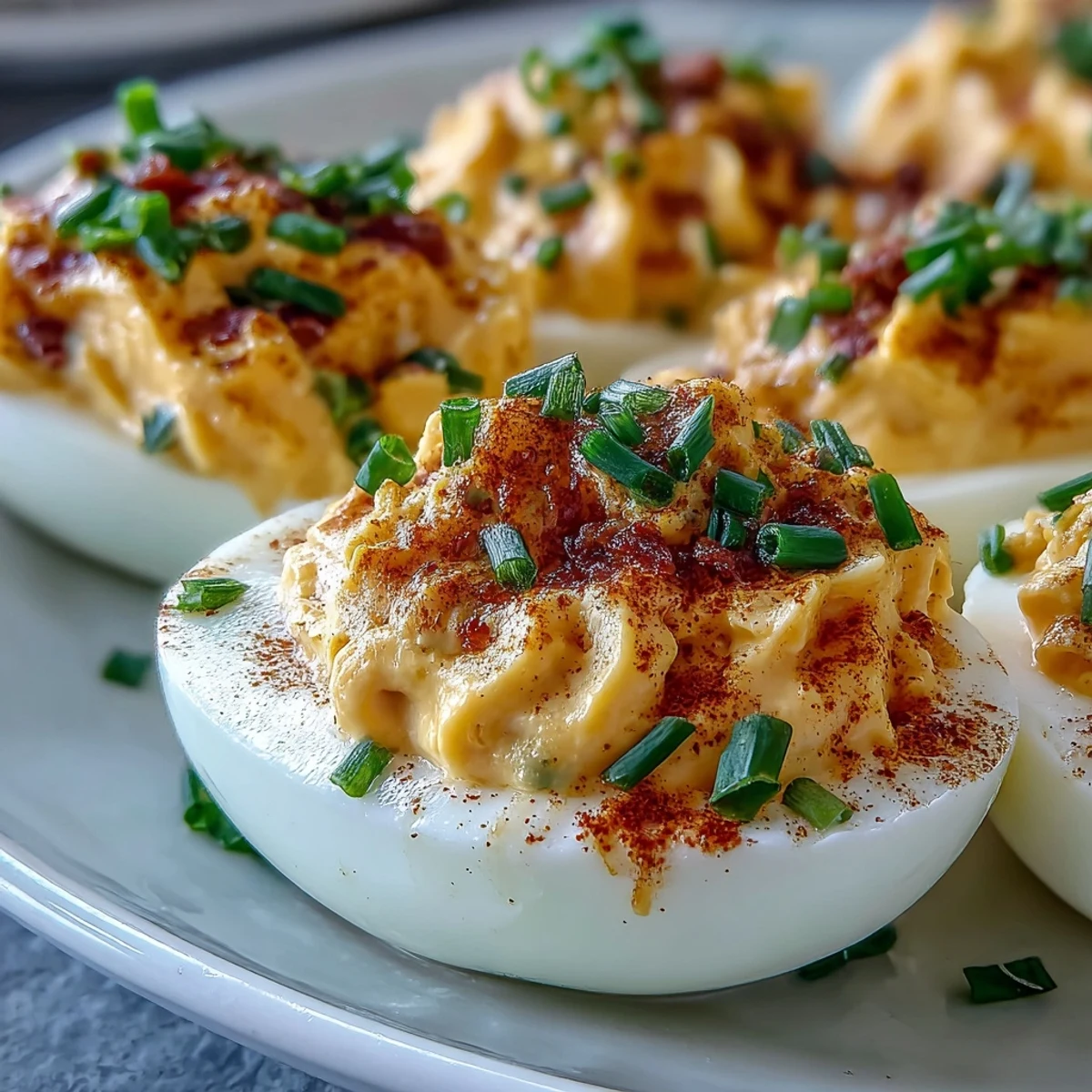 These irresistible Million Dollar Deviled Eggs feature a rich, whipped yolk mixture of mayo and cream cheese, perfect for a party appetizer platter.