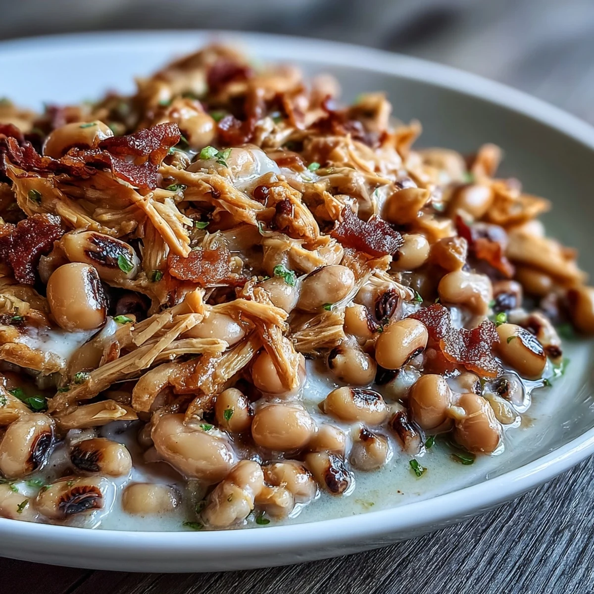 A serving of Southern Crock-Pot Black-Eyed Peas with Smoked Turkey garnished with herbs in a rustic bowl. 