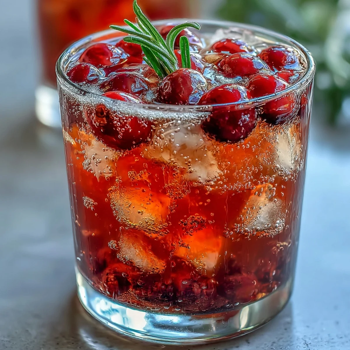 Vibrant cranberry and orange mocktail garnished with rosemary sprigs, ideal for elegant celebrations.