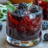Refreshing blackberry sage mocktail with crushed ice, garnished with fresh sage leaves and juicy blackberries in two clear glasses.