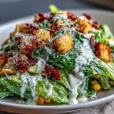 Classic Caesar salad elevated with grilled corn, creamy dressing, and crunchy croutons.