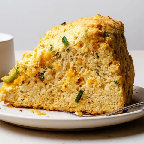 Fluffy chili garlic pumpkin pancake scones topped with cheese, perfect for breakfast bites.  