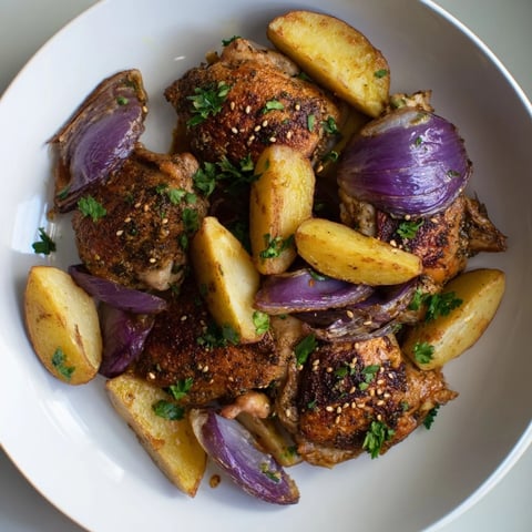 Pan-Roasted Zaatar Chicken and Potatoes with crispy skin and tender, roasted potatoes for a flavorful dinner.