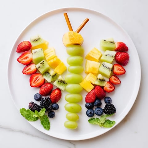 Butterfly Fruit Tray arrangement with vibrant berries, grapes, and melon; a healthy and fun snack.