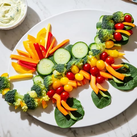 Vibrant T-Rex Fossil Crudités with colorful carrot bones and creamy ranch dip, a fun appetizer.