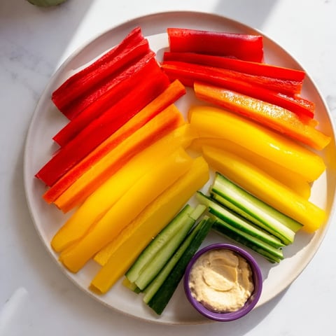 Colorful Rainbow Arch Veggie Sticks arranged in a delicious rainbow, ready to dip and savor.