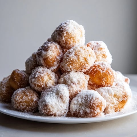 A beautiful view of Powdered Donut Holes Mountain: sugar-dusted and ready to be devoured with sauce.