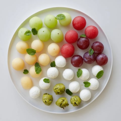 Appetizing Polka Dot Platter featuring vibrant fruit and cheese spheres, ready for any party gathering.