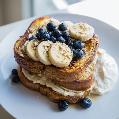 Golden-brown Protein French Toast, topped with fresh berries, offers a delicious start to any day.