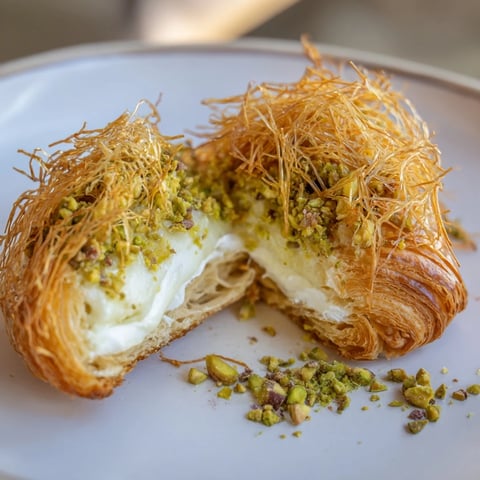 Golden, flaky Pistachio Cream Croissants, bursting with creamy filling and crunchy phyllo.