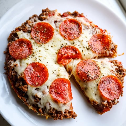 Savory Meat Pizza Pepperoni Stack with melted mozzarella, perfect for a low-carb, Italian-American dinner.