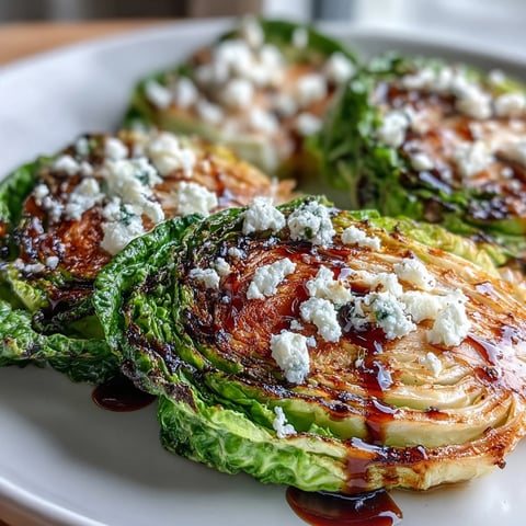 Golden roasted Crispy Cabbage Steaks With Feta and Balsamic on a white plate with fresh parsley garnish.